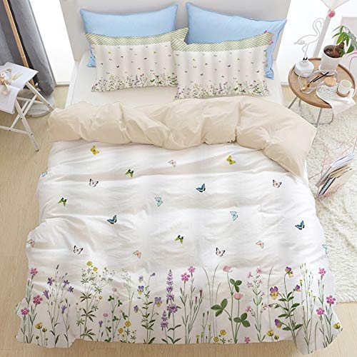 NOLOVVHA Bedding Juego de Funda de Edredón,Beige,Primavera Geometrica Floreale Floreale dei Fiori Delle erbe variopinte Della Farfalla,Microfibra NO LLENAR,(Cama 200x200 + Almohada)