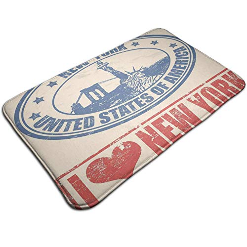 Non Slip Soft Bathroom Mat,Vintage I Love New York with Statue of Liberty Grunge Rubber Stamps Design，Decorative Outdoor Absorbent Rug
