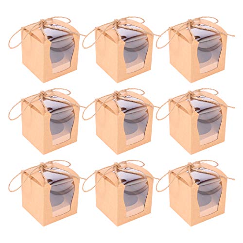 NUOBESTY 10 Cajas de Cupcakes Individuales de Papel Kraft para Cupcakes Cajas de Regalo Caja de Pastelería Muffins Portadores con Ventana para Fiesta de Envoltura de Panadería (Marrón