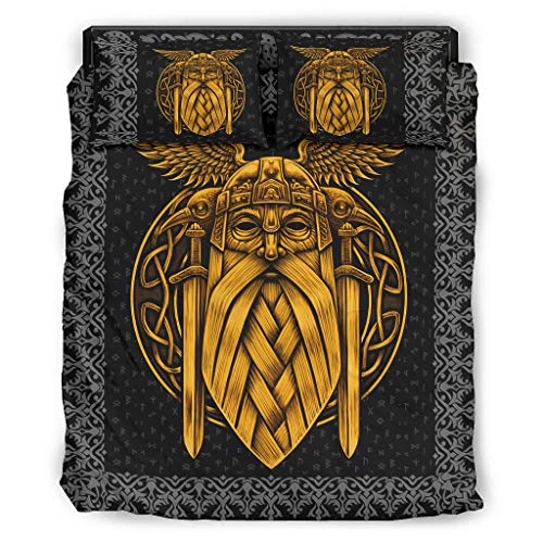 Odin Viking - Juego de cama de 4 piezas con cremallera, incluye 1 funda de edredón y 2 fundas de almohada, color blanco, 228 x 228 cm