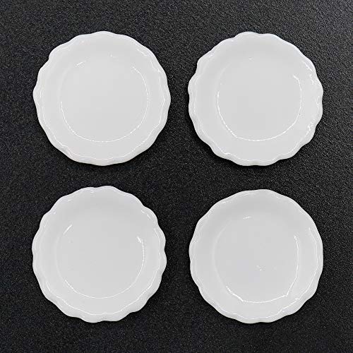 Odoria 1/12 Miniatura 4PZ Platos Porcelana Blanco Cocina Accesorio para Casa de Muñecas