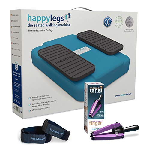 Oferta Pack Happylegs® Azul + Manos Sanas + Correas. Estimula tu circulación de piernas y manos. La Máquina de Andar Sentado que Ayuda a Mejorar la Circulación. ÚNICA fabricada en España (Azul)