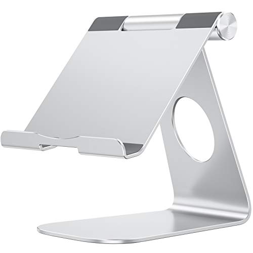 OMOTON Soporte Tablet Ajustable, Multi-Ángulo Base Tablet de Aluminio para iPad Pro 10.5/9.7/12.9/10.2, iPad Mini 2/3/4/5, iPad Air/Air 2, Samsung Tab, Kindle y Otras Tabletas de 7~13 Pulgadas, Plata