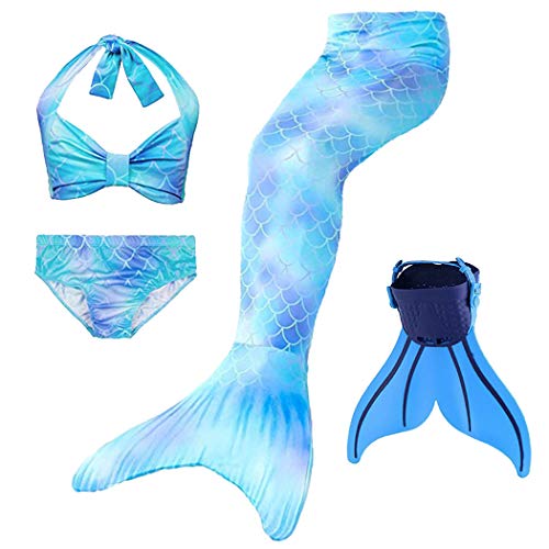 onlight Traje de baño de cola de la sirena 4 PC princesa traje de baño de Bikini de traje con Monoaleta apta para nadar desgaste para Chicas 110 Dh46