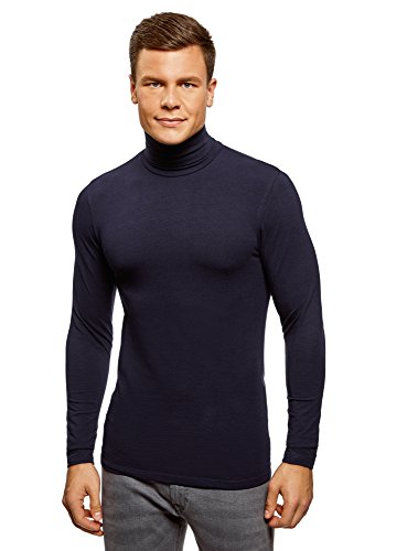 oodji Ultra Hombre Suéter de Cuello Alto Básico Ajustado, Azul, S