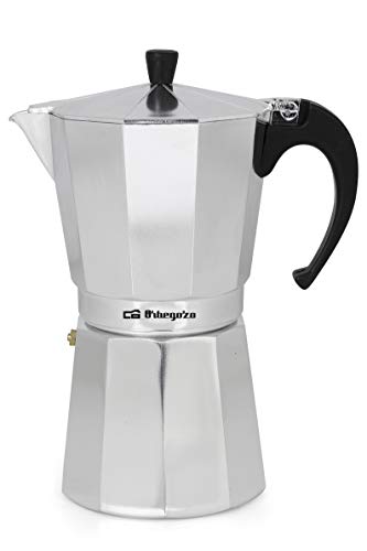 Orbegozo KF 1200 1200-Cafetera Italiana de Aluminio, 12 Tazas de Capacidad, Mango ergonómico, tapón de Seguridad, Filtro Desmontable