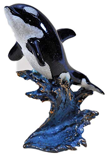 Orca ballena sobre una ola 14 x 9 cm mar océano ballena asesina pez animal figura decorativa 15895