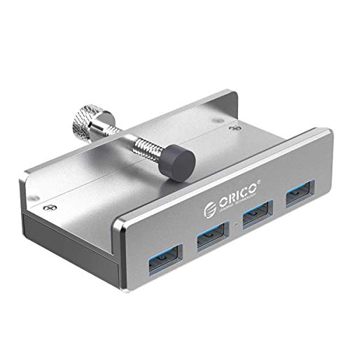 ORICO Hub USB Tipo Clip, 4 Puertos Aluminio SuperSpeed 5Gbps con Cable 100 cm Largo Ahorro Espacio USB Data Hub para Mac Apple MacBook Ordenador Portátil