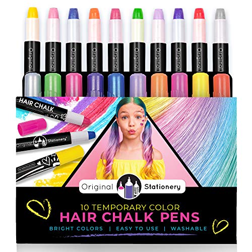 Original Stationery Tizas para el pelo x10 Set de Tizas de Color Lavables, Muy Fáciles de Usar- Son Colores Metálicos de Hair Chalk for Girls Regalos para Niñas de 3 a 12 años para Navidad