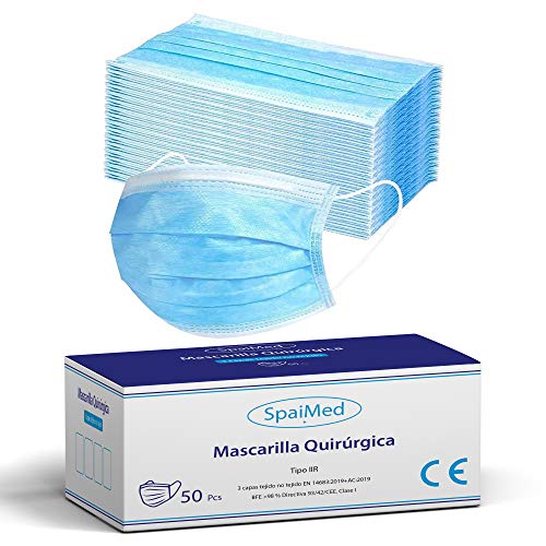 PACK 50 Mascarillas Quirurgicas Homologadas Desechables con 3 Capas de Tejido no Tejido BFE ≥ 98% Directiva 93/42/CEE Clase 1. Mascarilla quirurgicas certificada/homologada (50 Unidades) PACK 50 Mascarillas Quirurgicas Homologadas Desechables con 3 Capas de Tejido no Tejido BFE ≥ 98% Directiva 93/42/CEE Clase 1. Mascarilla quirurgicas certificada/homologada (50 Unidades)