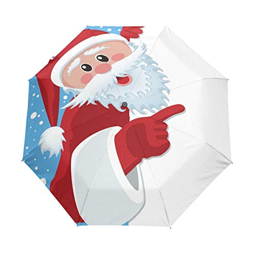 Paraguas automático de Papá Noel con Soporte de Papel Blanco, Resistente al Viento, Resistente al Agua, protección UV, diseño de Dibujos Animados, Color Rojo, 3 Pliegues