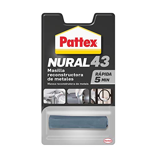 Pattex Nural 43 Masilla reconstructora de metales, masilla adhesiva para restaurar piezas metálicas, masilla gris para grietas, agujeros, fisuras y uniones, 1 x 48 g Pattex Nural 43 Masilla reconstructora de metales, masilla adhesiva para restaurar piezas metálicas, masilla gris para grietas, agujeros, fisuras y uniones, 1 x 48 g
