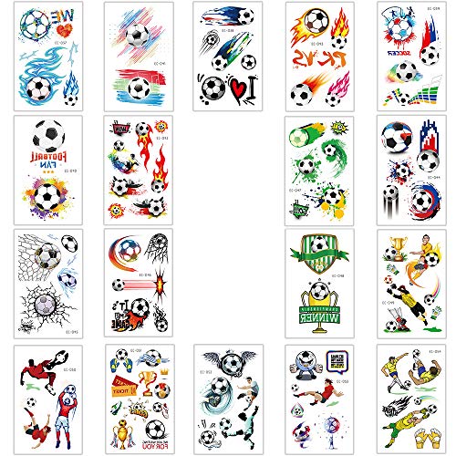 Pegatinas de Tatuaje para Niños, 18 Piezas de Tatuajes de Fútbol para Niños, Tatuajes Temporales de Fútbol para Niños, Suministros para Deportes al Aire Libre y Fiestas Infantiles