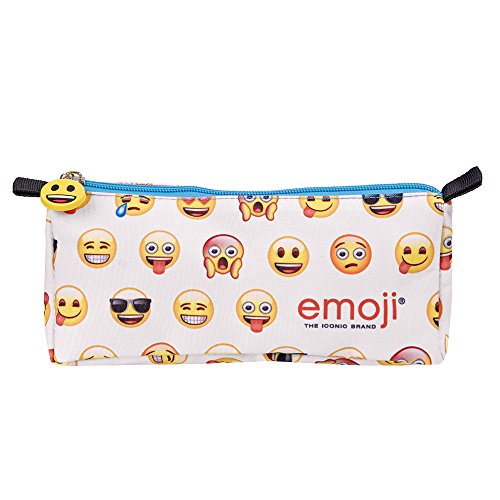 PERLETTI - Estuche Escolar Niño Niña con Cremallera Estampado Emoji Original - Portatodo para Plumas y Lápices Estampado Caritas Oficiales de WhatsApp - Neceser Juvenil de Viaje Escuela - 9x22x7 cm