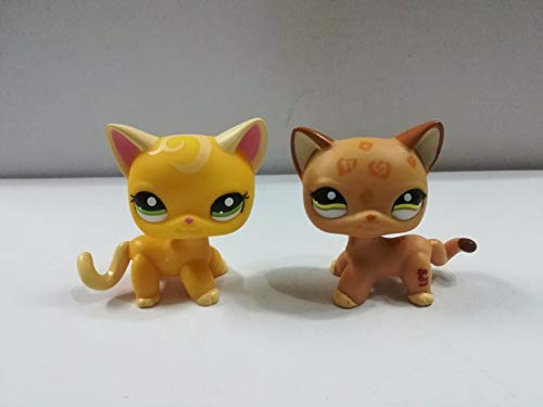 Pet Shop 2pcs Littlest LPS Brown Yellow Short Hair Kitty Cats