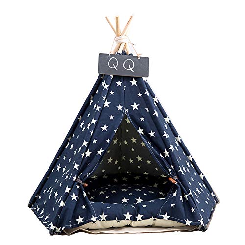 PETAMANIM Tipi Mascota con el Amortiguador, el Perro de los Indios norteamericanos Cat Tent, Plegable Casa en Pequeño animials, extraíble y Lavable,Azul,L_60*60 * 70cm