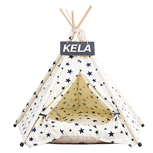 PETAMANIM Tipi Mascota con el Amortiguador, el Perro de los Indios norteamericanos Cat Tent, Plegable Casa en Pequeño animials, extraíble y Lavable,Beige,S_40*40 * 50cm