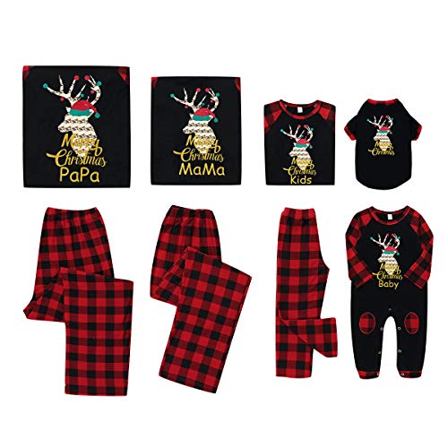Petyoung Conjunto de Pijamas a Juego de La Familia de Navidad Trajes de Cuadros de Renos de Manga Larga Ropa de Dormir de Navidad