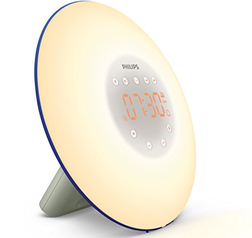 Philips Wake-up Light HF3506/20 Despertador mediante simulación de amanecer, 2 sonidos naturales y 10 intensidades de luz, radio FM, Azul, 10.6 x 18.1 x 18.1 cm