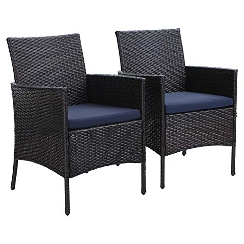 PHIVILLA Juego de 2 sillas de ratán Fabricadas en Polyrattan y Estructura de Acero, Silla de jardín para jardín y balcón Impermeable