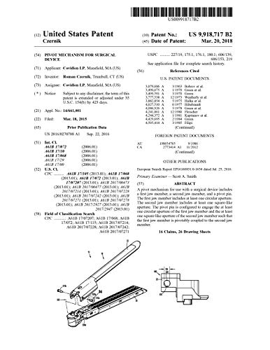 Pivot mechanism for surgical device: United States Patent 9918717 (English Edition)