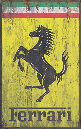 Placa de metal vintage de Ferrari de 25,4 x 20,3 cm, para publicidad