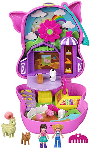 Polly Pocket Cofre con forma de cerdito en la granja, con muñecas y mascotas, juguete para niñas y niños +4 años (Mattel GTN16)