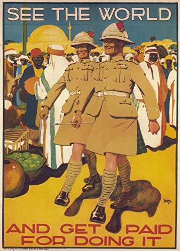 Póster vintage británico de propaganda de la Segunda Guerra Mundial "See The World and Gets Paid for Doing it", Inglaterra, 1914-18, reproducción de 200 g/m² A3 Vintage British Propaganda Poster