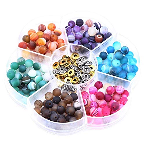 Producto satisfactorio Aprox. 240 Pcs. Scrub Rayas Ágata Piedras Preciosas Sueltas - Combinación De Separador De Aleación De Zinc Y Cuentas De 6 Mm para Hacer Un Collar Pulsera Fabricación De Joyas