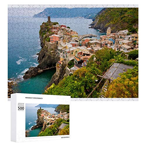 Promini Rompecabezas de madera Cinque Terre Italia Mediterráneo Europa Liguria blanco-color1 500 PCS Desafiante Puzzle Juego Divertido Juguetes Familiares Juegos Educativos