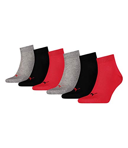 Puma 271080001-232 - Calcetines deportivos cortos unisex (6 pares, 3 paquetes de 2 unidades, talla 47-49), color negro y rojo