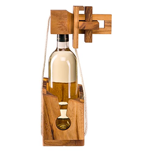 Puzle para botellas de madera noble, rompecabezas para botellas, juego de ingenio para botellas, envoltorio como regalo para botellas de vino convencionales, rompecabezas abrebotellas, juego de ingenio abrebotellas, puzle abrebotellas, juego de lógica, ju