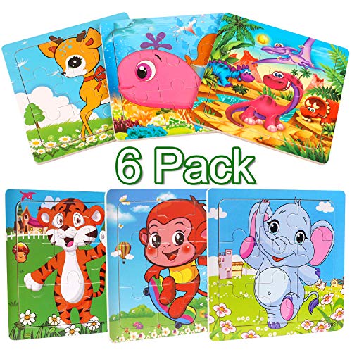 Puzzle madera animales, 9 piezas rompecabezas madera niños, include tigre, mono, elefante, venado, dinosaurio, ballena, regalo para niños((6 paquetes, 9 piezas)