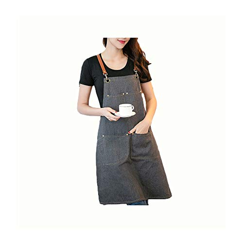 Q Dril de algodón de las mujeres delantal mono de cafetería restaurante floral hecho a mano antiincrustantes moda delantal correa del cinturón (Color : Blue, Size : 78 * 65cm)