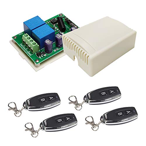 QIACHIP 12V Inalámbrico RF Control remoto Módulo de relé Interruptor Receptor 2 canales 433Mhz con 4 transmisores inteligentes para motor de CC, control de entrada largo alcance