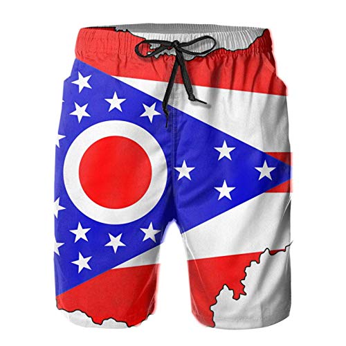 QUEMIN Summer Vintage Ohio State America Flag Traje de baño para Hombre, Pantalones Cortos de Secado rápido, Trajes de baño con Forro de Malla, (Talla XL)