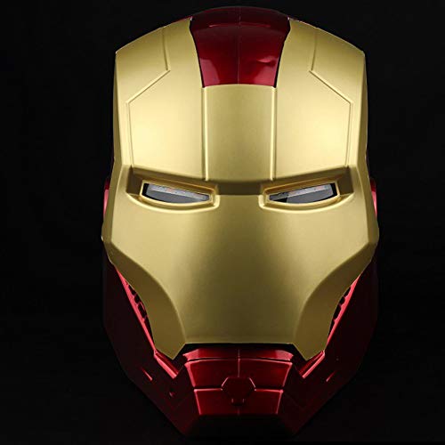 QWEASZER Iron Man Casco Máscara Luminosa, Marvel Avengers Plástico Máscaras faciales máscaras Cascos Película de Halloween Cosplay Accesorios de Disfraces,Iron Man Helmet Mask-＜55cm