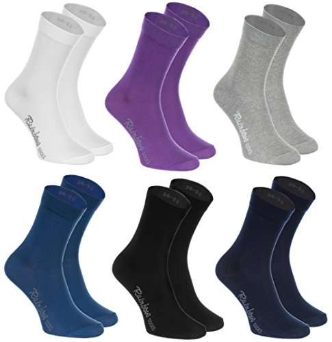 Rainbow Socks - Hombre Mujer Calcetines Colores de Algodón - 6 Pares - Blanco Púrpura Gris Azul Marino Negro Azul de Vaqueros - Talla 42-43