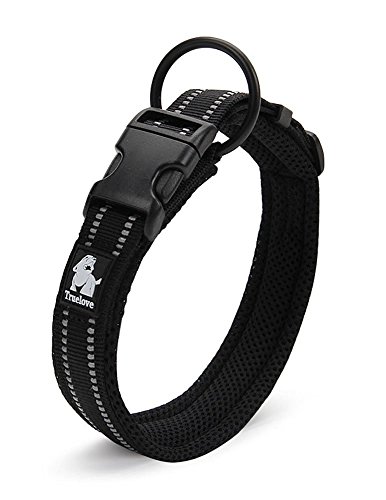 Rantow Cuello de perro fuerte transpirable Collar de perro de seguridad ajustable cómodo para perros pequeños / medianos / grandes (Negro) (M 40-45cm)