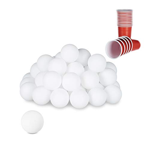 Relaxdays Pelotas Ping Pong, Beerpong Bolas, 48 Unidades, Juego para Fiestas, Lisas y Vacías, 38 mm, Plástico, Blanco