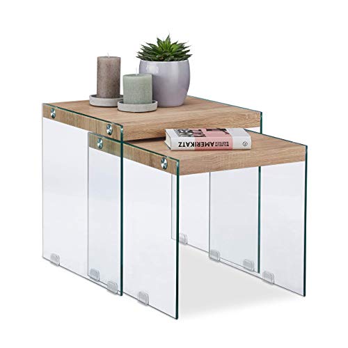 Relaxdays Set 2 Mesas Auxiliares Cuadradas, Beige, 40-45 Cm De Alto Relaxdays Set 2 Mesas Auxiliares Cuadradas, Beige, 40-45 Cm De Alto