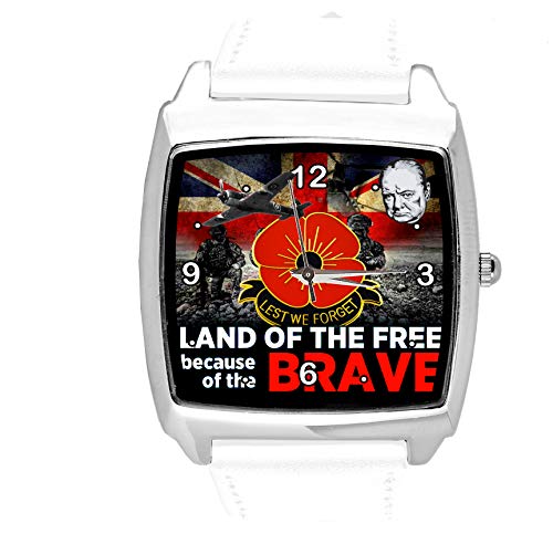 Reloj cuadrado de cuero blanco para soldados británicos fanáticos
