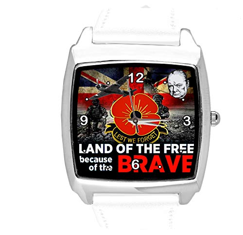 Reloj cuadrado de cuero blanco para soldados británicos fanáticos Reloj cuadrado de cuero blanco para soldados británicos fanáticos
