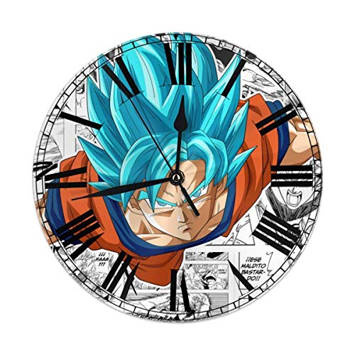 Reloj de Pared con Pilas Redondo Dragon Ball Z Super Blue Son Goku Kakarotto Estilo Redondo, silencioso Reloj de Pared sin tictac