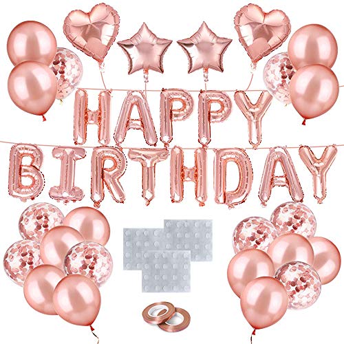 Rose Gold Birthday Party Decorations, Happy Birthday Banner, Rose Gold Balloon Kit for Girl Women Birthday Party Supplies Rose Gold Birthday Party Decorations, Happy Birthday Banner, Rose Gold Balloon Kit for Girl Women Birthday Party Supplies