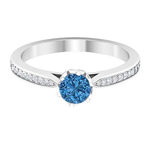 Rosec Jewels 14 quilates oro blanco redonda round-brilliant-shape H-I Blue Diamond Arctic Blue Lab creado