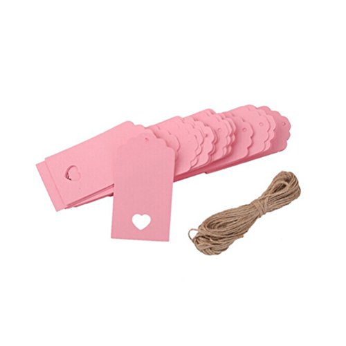 ROSENICE Etiqueta del papel del regalo de la boda 10.5 * 5.5cm Etiqueta en blanco de la etiqueta de la etiqueta de DIY de la etiqueta de Kraft con la cuerda 10pcs 100pcs (rosa)