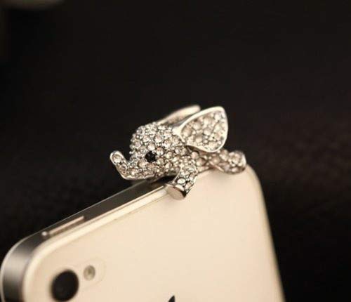 rrunzfon enchufe antipolvo de cristal de elefante de oro plateado de 3,5 mm para iPhone 5 5S 6 7 Plus Samsung S5 S6 S7 accesorios para móviles Jack Plug