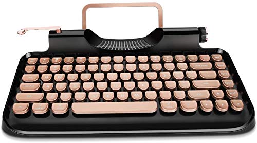 Rymek teclado mecánico con cable e inalámbrico estilo máquina de escribir con soporte para tableta, conexión Bluetooth (v1, negro)