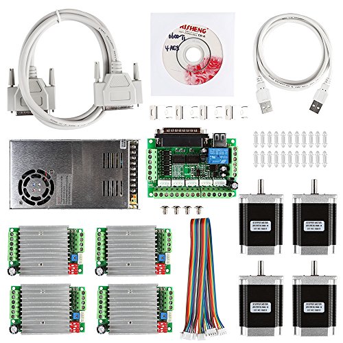 SainSmart Kit CNC de 4 ejes con controlador de motor TB6600, interfaz paralela, motor de paso a paso Nema23 270 Oz-in y fuente de alimentación de 24 V (Kit CNC 3).